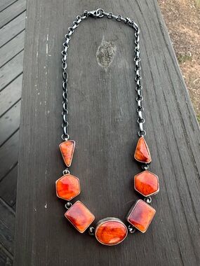 Navajo J Frank Spiny Oyster & 925 Sterling Silver Choker Necklace